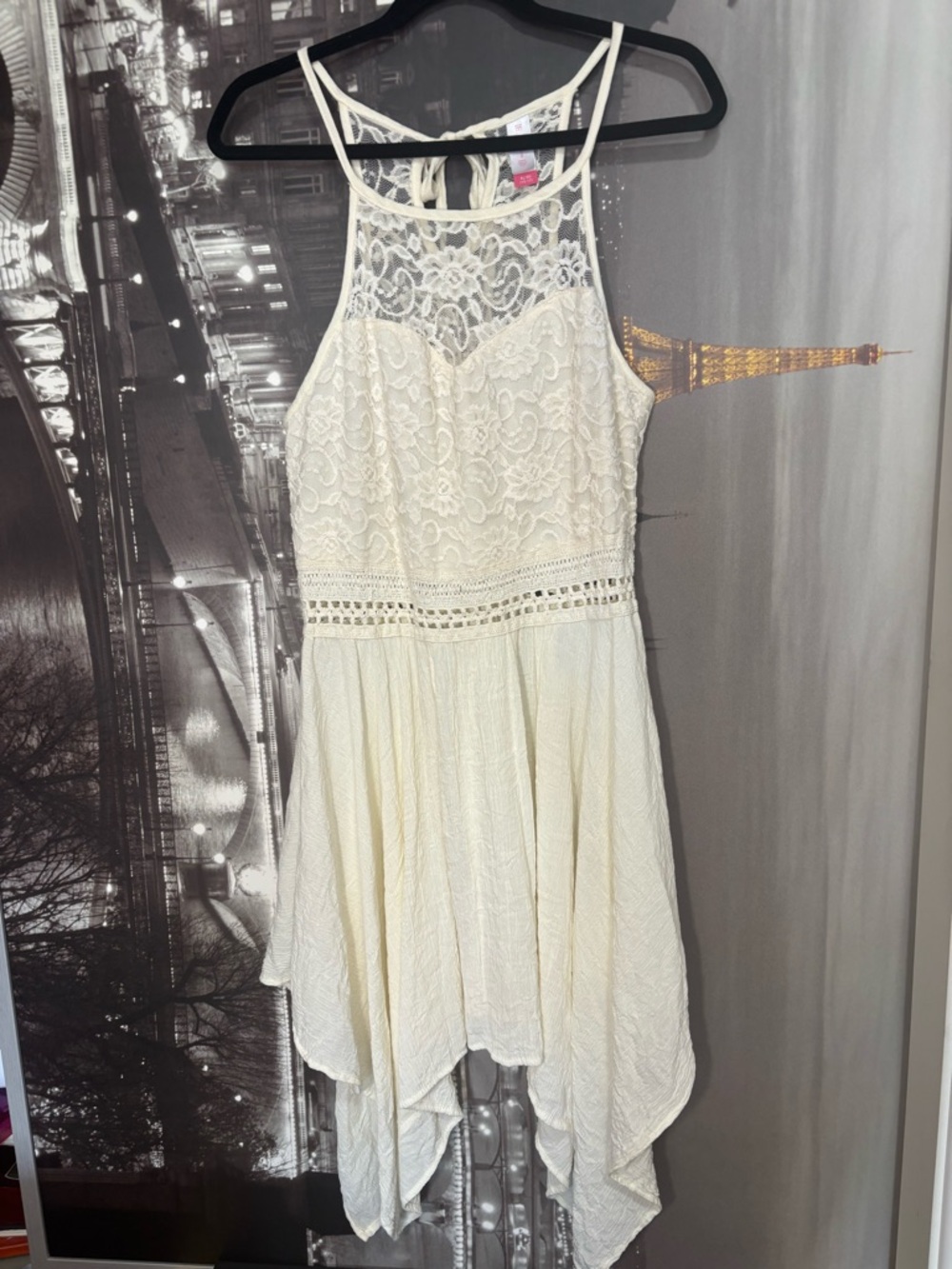 No Boundaries Ivory Lace Halter Top with Crochet Detail